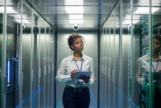 Lady in a server room