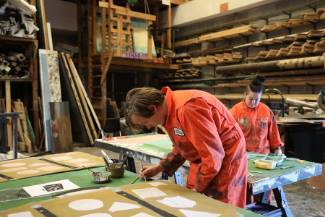 Students working on set design