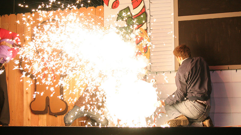 Pyrotechnics in a production of Fruitcakes
