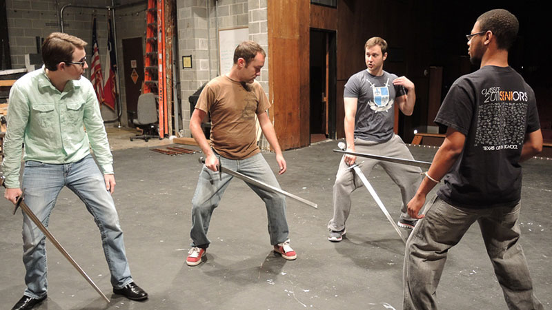 Students at a stage combat workshop