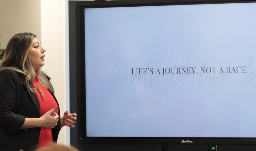Melissa sharing a short quote: "Life's a journey, not a race."