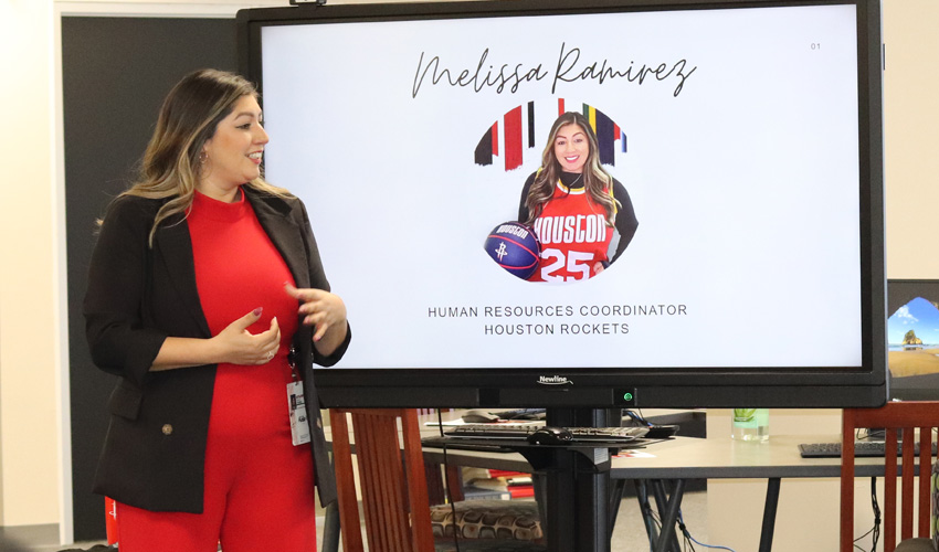 Melissa shares her background and current role with the Houston Rockets organization