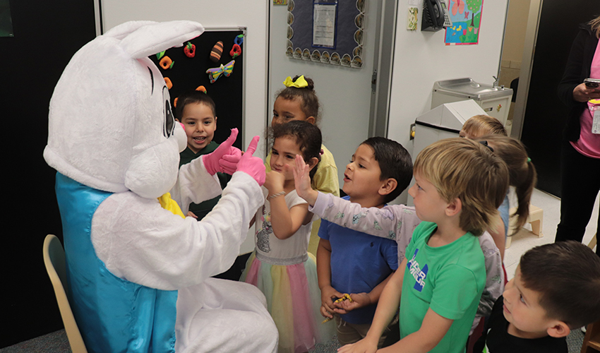 Mr. Bunny saying hi to the kids.