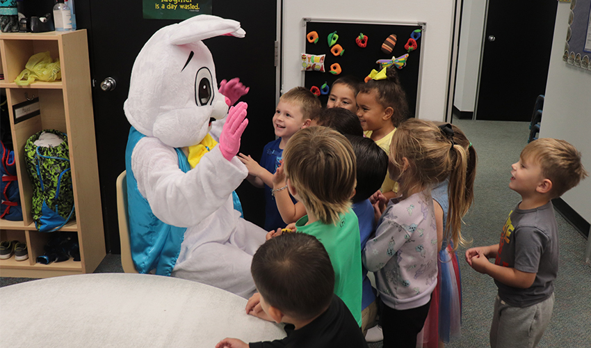 Mr. Bunny saying hi to the kids.