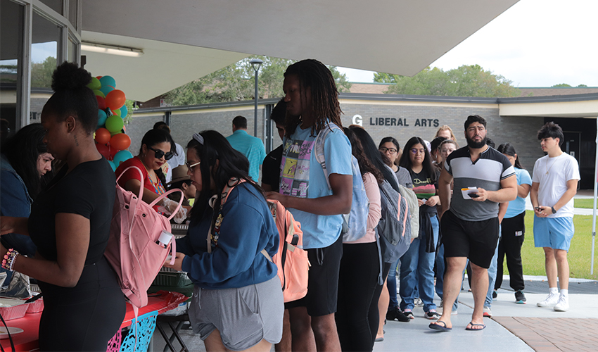 Students in line to get their food. 